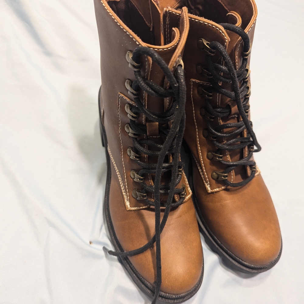 JustFab Tan Lace-Up Combat Boots